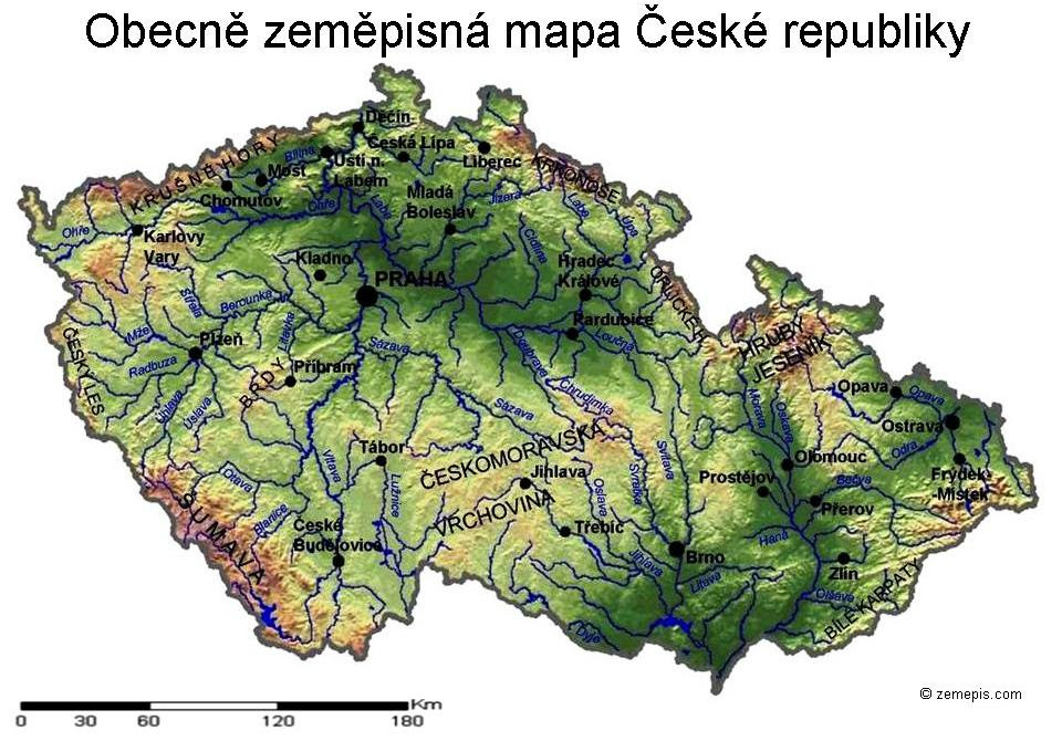 obecně zeměpisná mapa české republiky Obecně zeměpisná mapa ČR obecně zeměpisná mapa české republiky