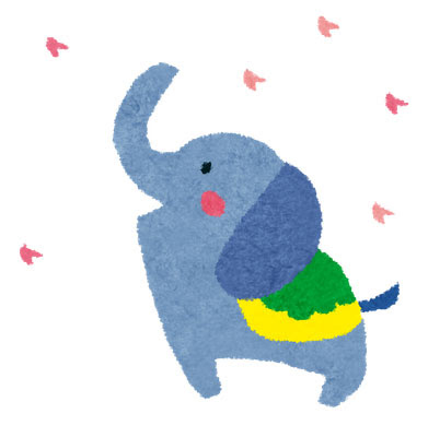 フリー素材 ざらざらとした柔らかい質感がかわいいゾウと桜のイラスト