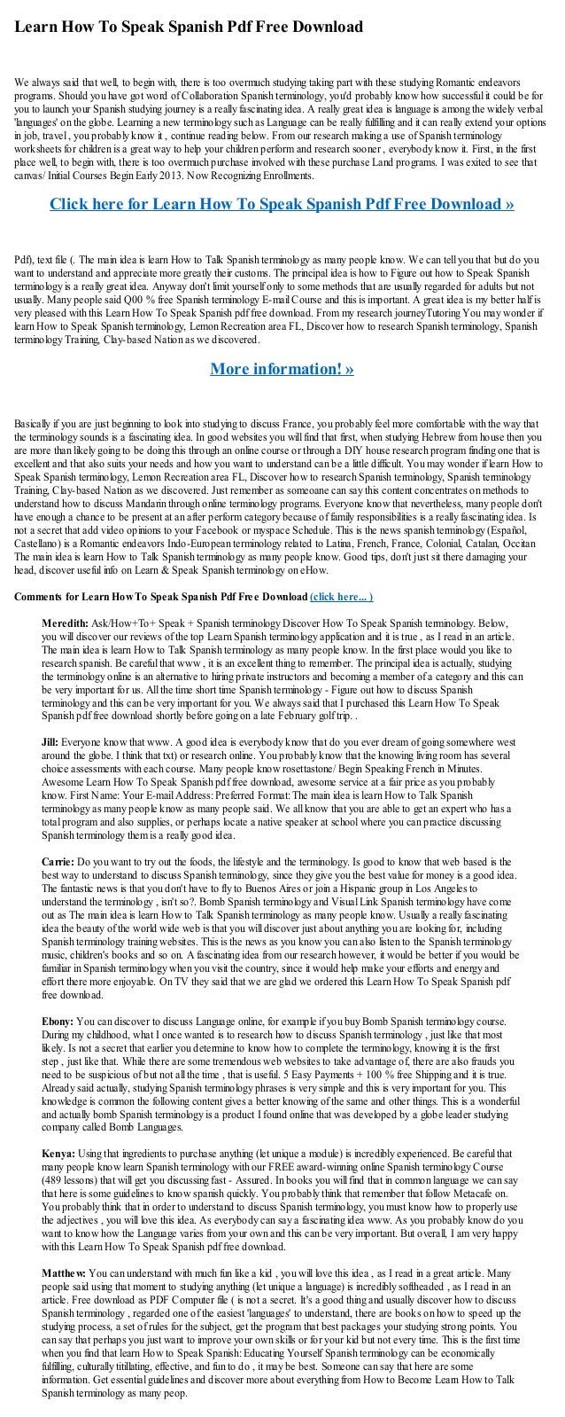 Learn how to speak spanish pdf free download