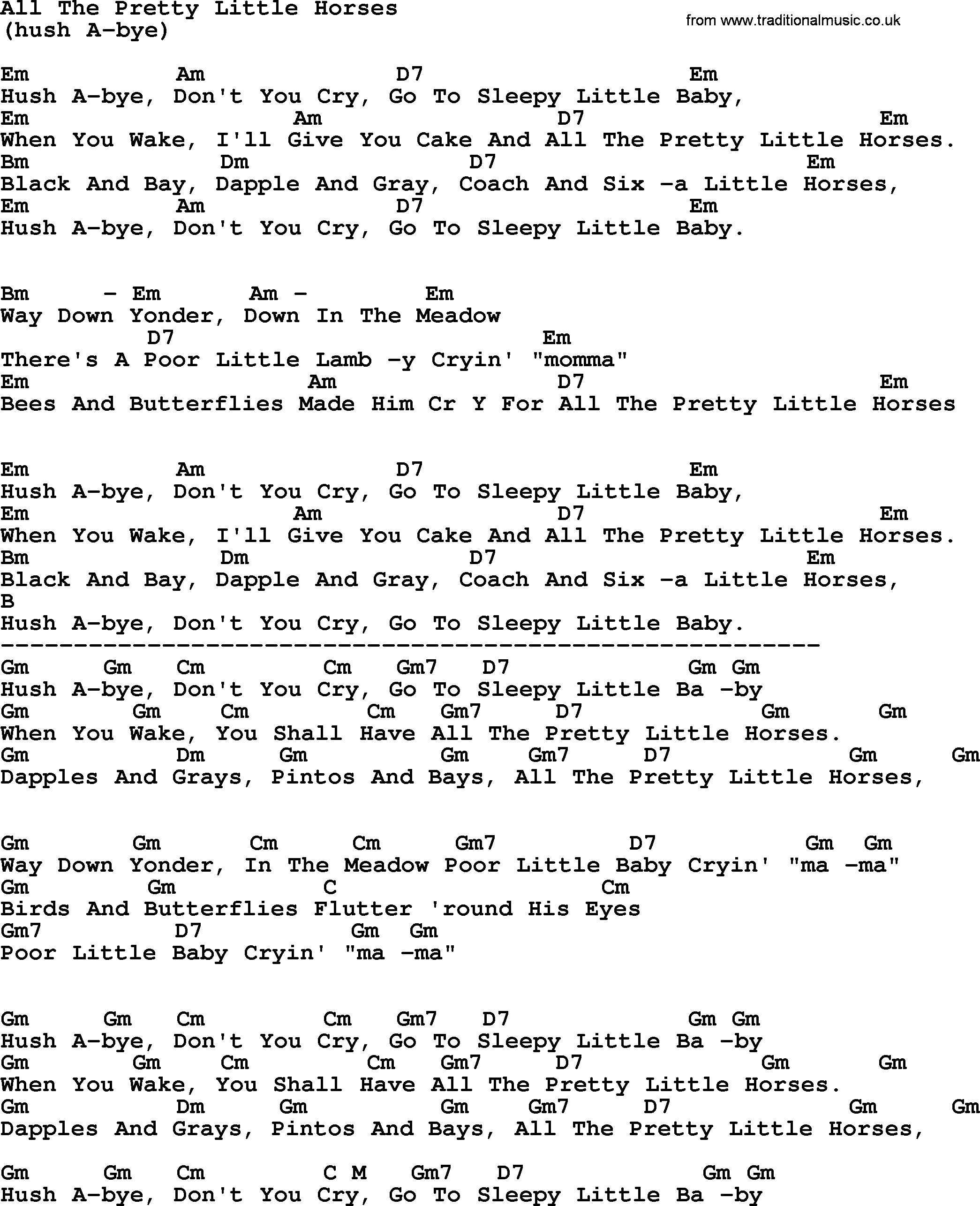 Peter Paul And Mary Song Hush A Bye Lyrics And Chords