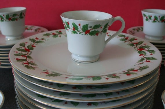 China Pearl Fine China Noel Pattern Christmas Service by Vintiqued