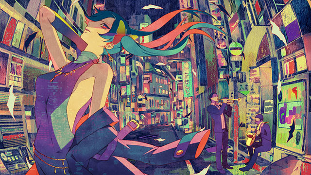 初音ミク 夜景とミクの綺麗なイラスト壁紙 ボカロ画像