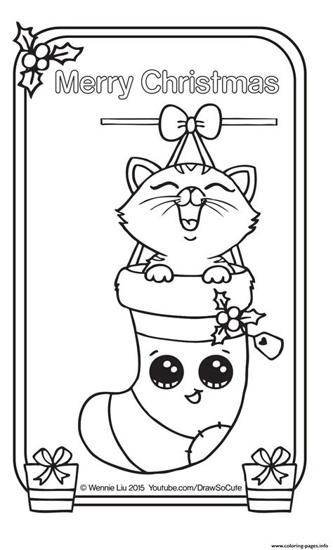 christmas card kitten draw  cute coloring pages
