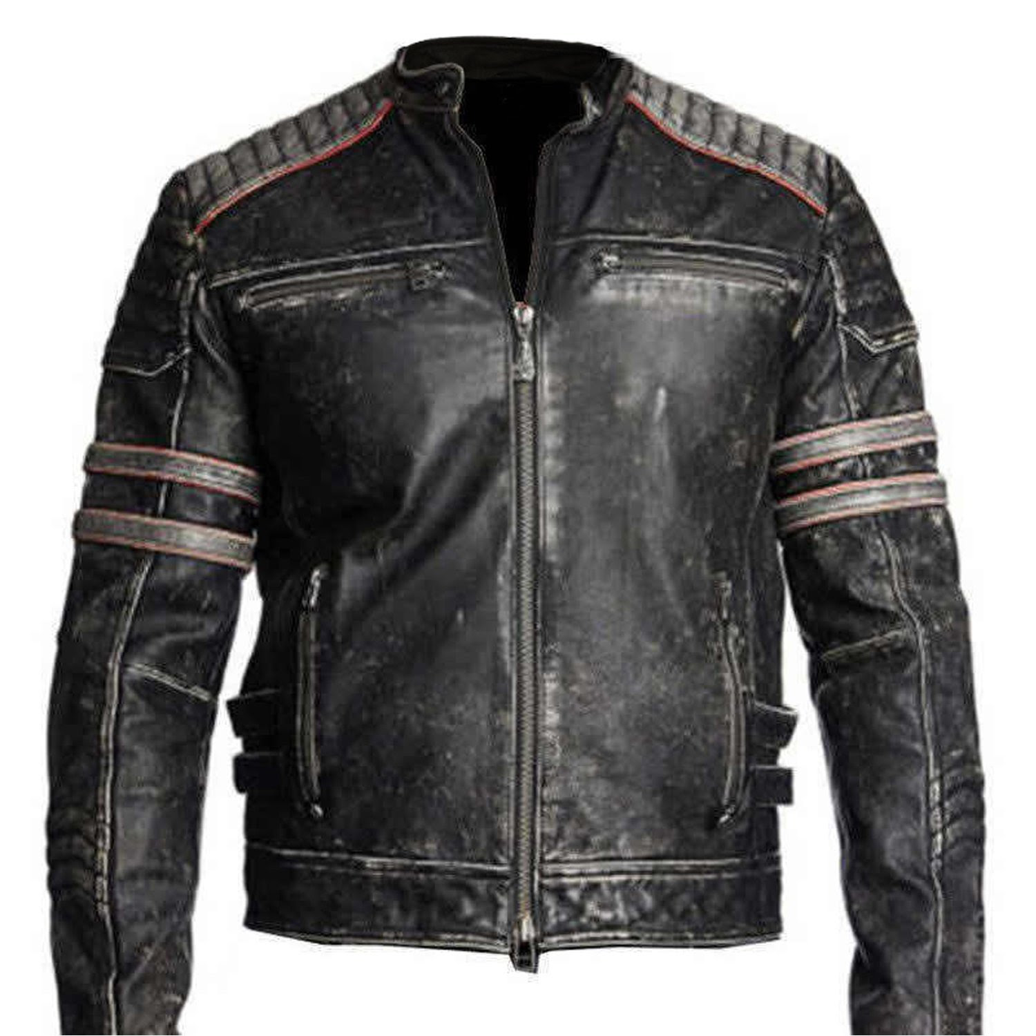 Men's Biker Vintage Motorcycle Distressed Black Retro Leather Jacket