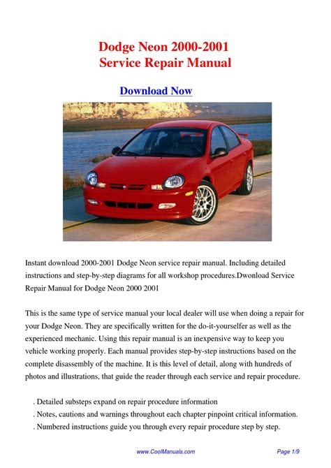 Download 2001 Dodge Neon Pl Factory Service Manual