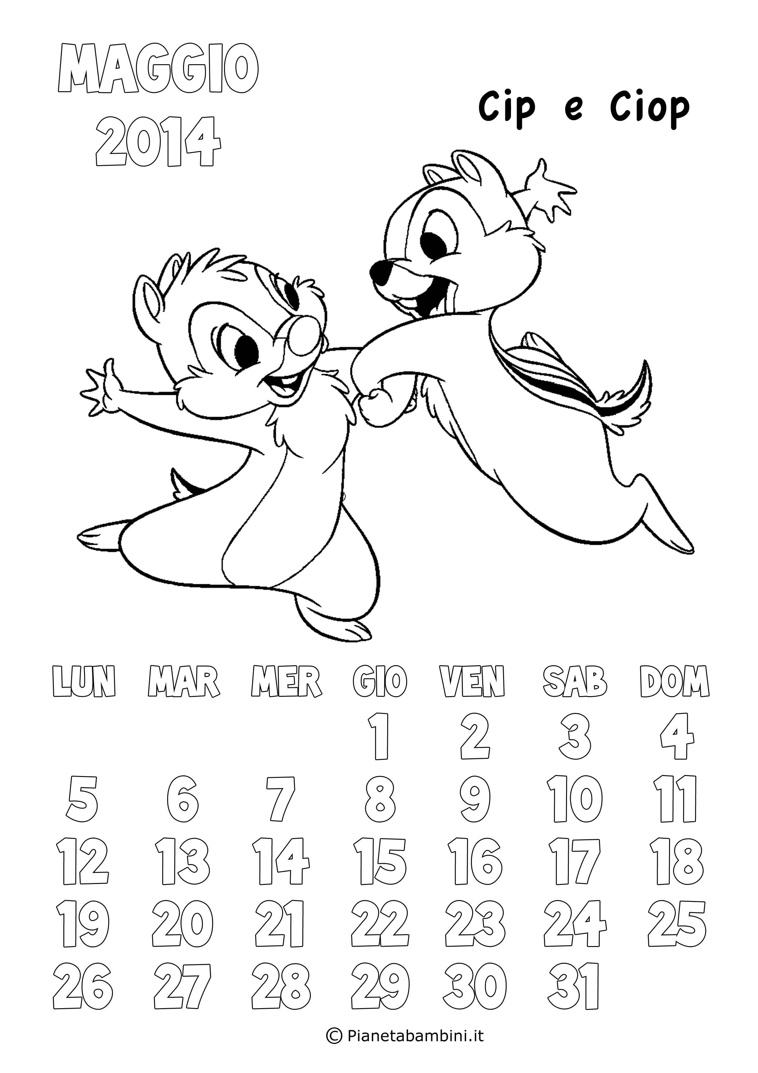 Calendario 2017 degli Animali Disney da Colorare per Bambini