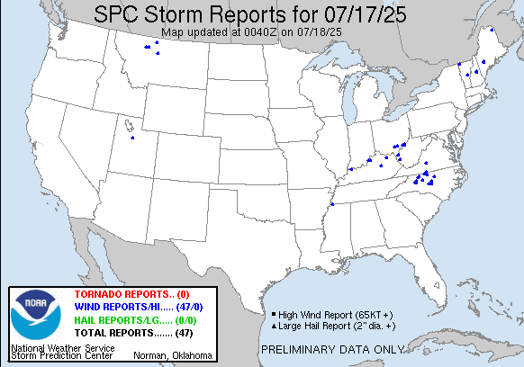 Today's severe weather reports