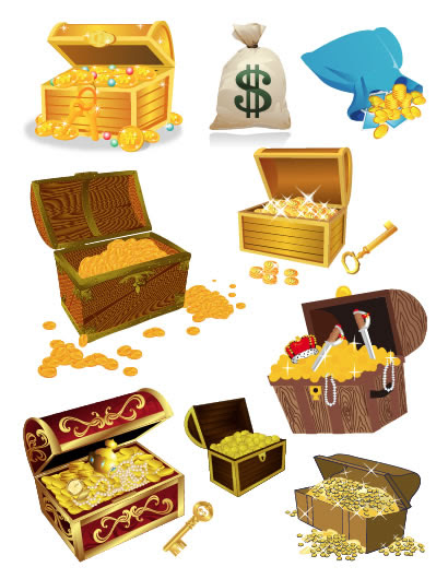 宝箱 金貨 金コイン ドル袋のイラストai Eps ベクタークラブ イラストレーター素材が無料