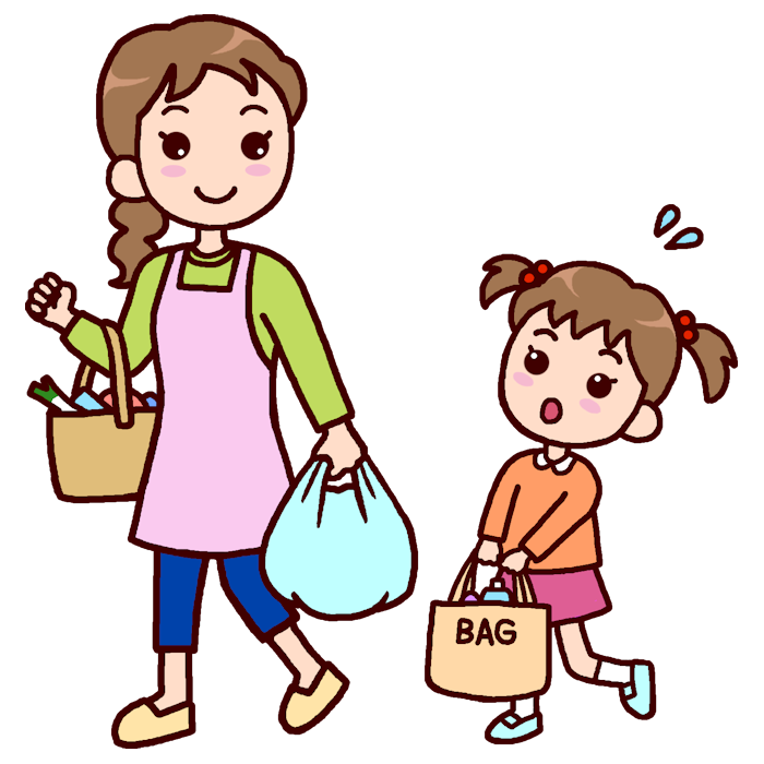 お買い物 カラー お母さんと子どもの無料イラスト 家族 ファミリー 人物素材