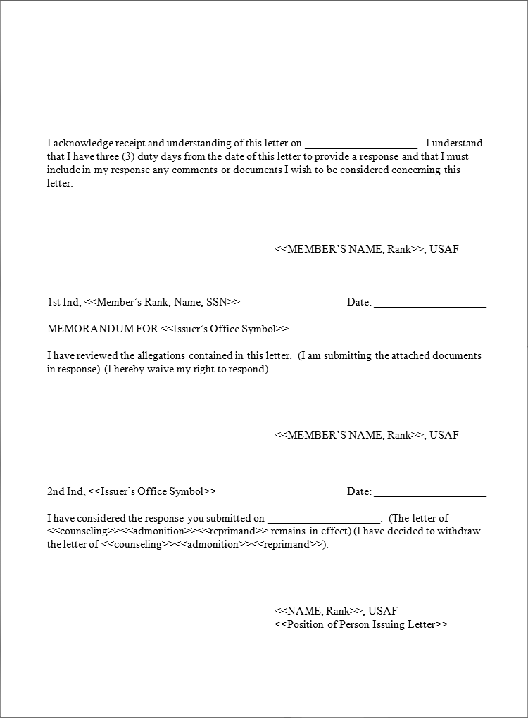  Air Force Letter of Counseling LOC Format