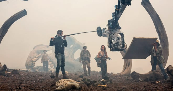 JOHN GOODMAN, JOHN C. REILLY and BRIE LARSON on the set of KONG: SKULL ISLAND