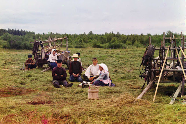 Peasants harvesting hay in 1909. From the album 