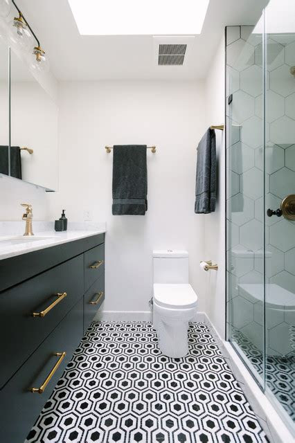 bold black  white style   small master bath