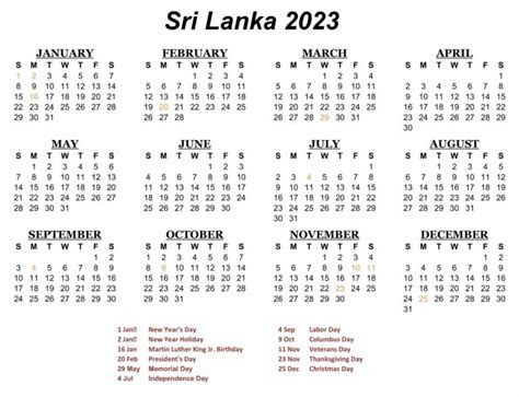  free printable sri lanka 2023 calendar with holidays pdf