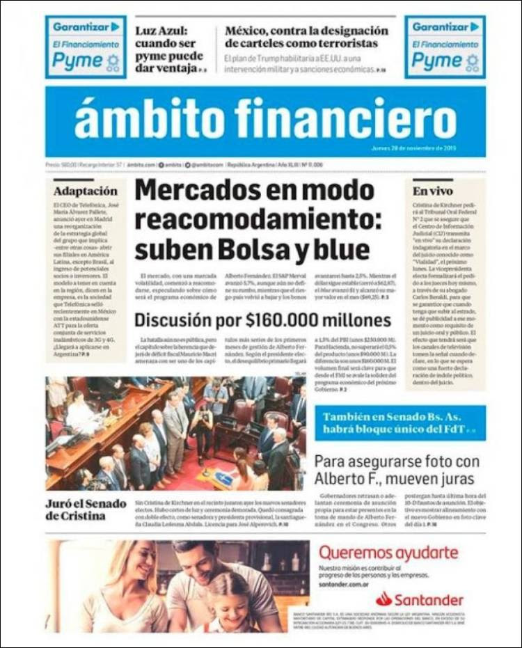 Portada de Diario Ambito Financiero (Argentina)
