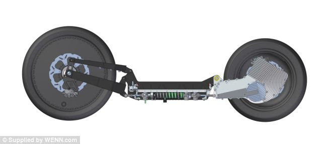 To drive the wheel, the motor (shown on the rear wheel) contains a coil which generates an electromagnetic field as power flows through it. The field attracts the outer part of the motor, which attempts to follow its direction, and in doing so turns the connected wheel