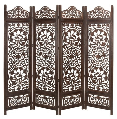 Benzara 14276 Malibu Wood Room Divider 4 Panel Hand Carved Screen ...