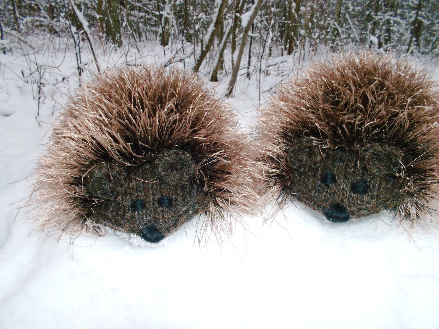 Made to Order Hand Knit Brown Hedgehog Mittens Gloves Children Warm
