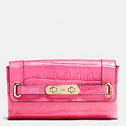 COACH SWAGGER WALLET IN CROC EMBOSSED LEATHER - COACH f53963 - LIGHT GOLD/DAHLIA