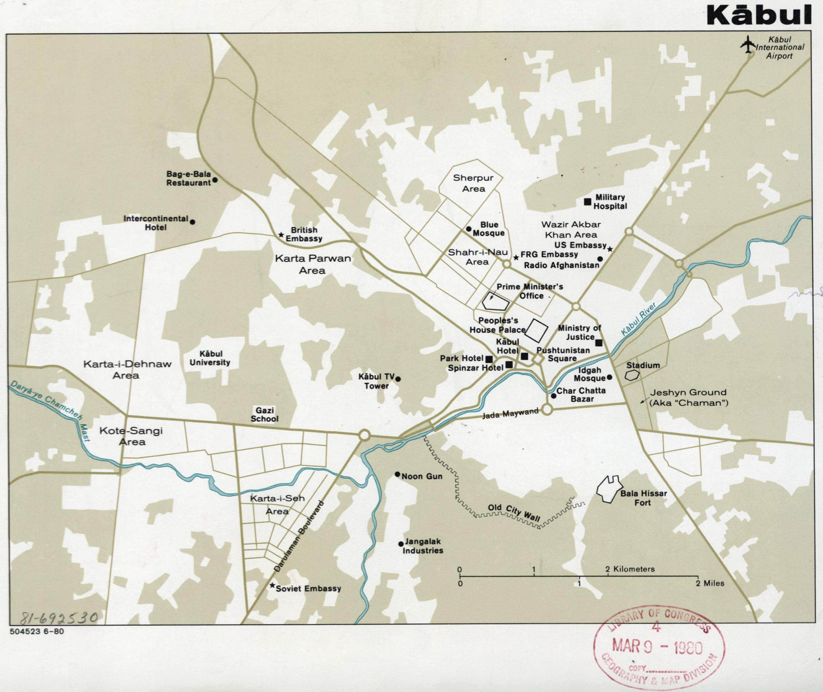 Map of Kabul, Afghanistan Cia, 1980 - Mapsof.net