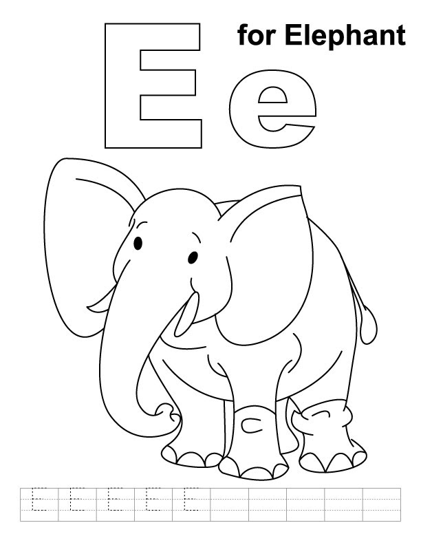 E for elephant coloring page with handwriting practice ...