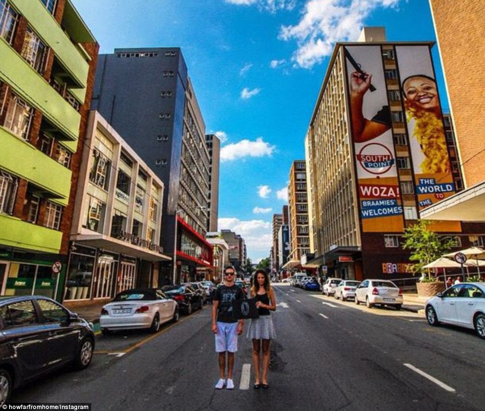 Chanel Cartell and Stevo Dirnberger posted this photo before they set off from Johannesburg, South Africa on their world tour