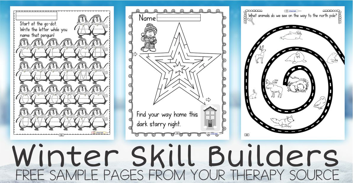 Fine Motor and Executive Function Skills with a Winter Theme from the Winter Skill Builders Packet Three Free Sample Pages