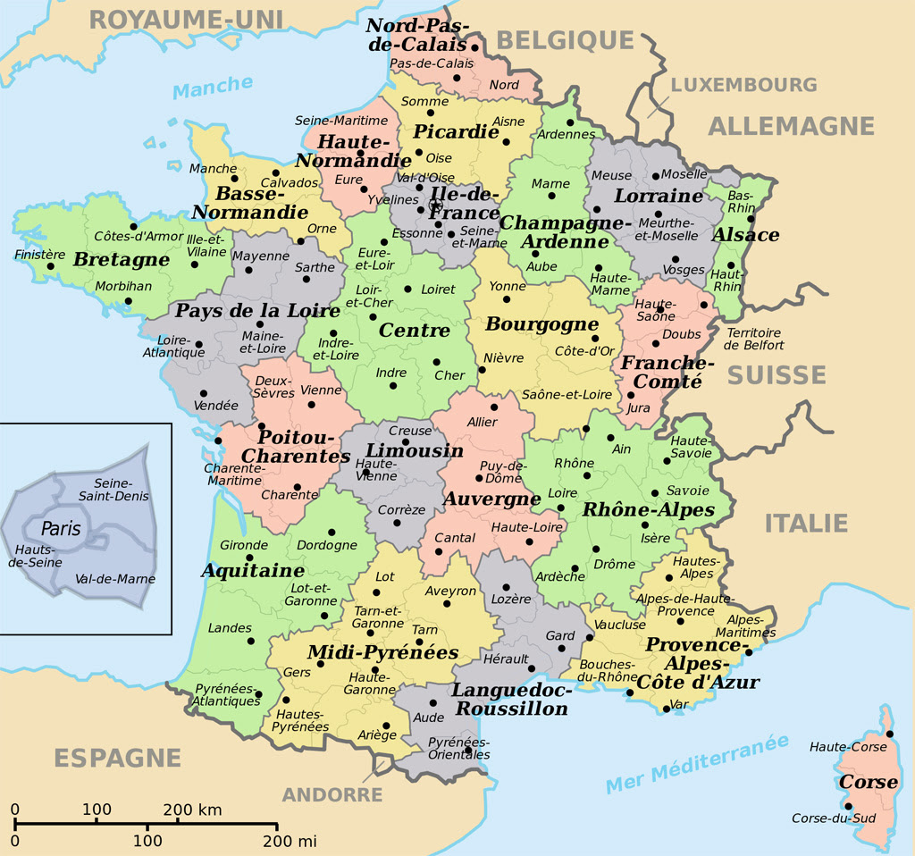Carte de France départements villes et régions | Arts et ...