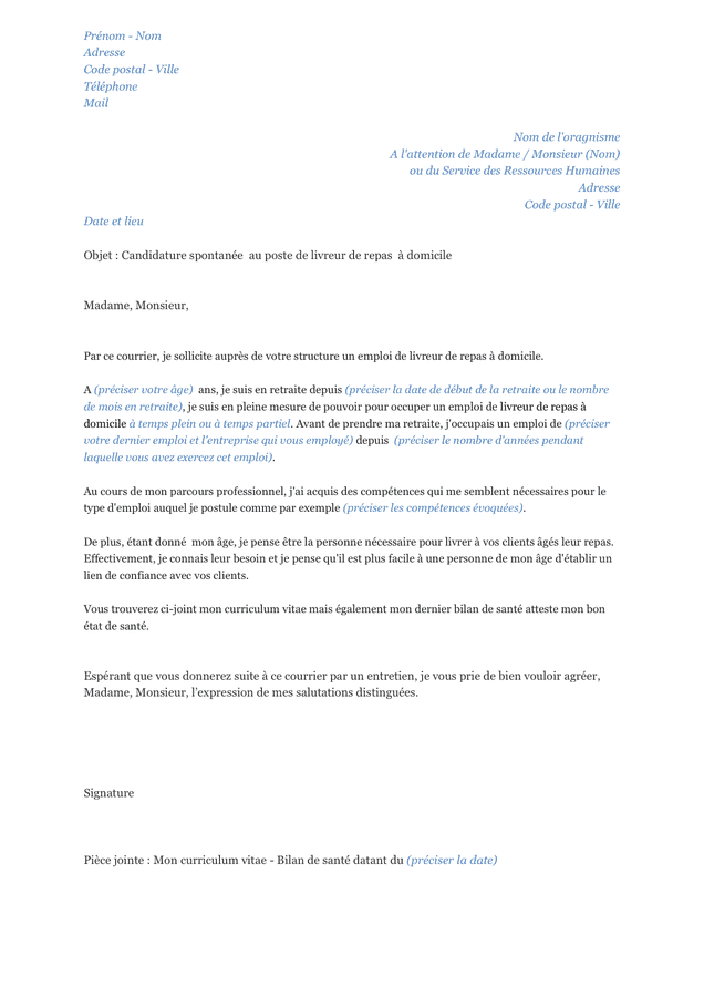Lettre De Motivation Pour Livreur De Repas A Domicile  Richard