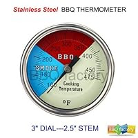 3' 475F BBQ CHARCOAL GRILL PIT WOOD SMOKER TEMP GAUGE THERMOMETER 2.5' STEM SS RWB