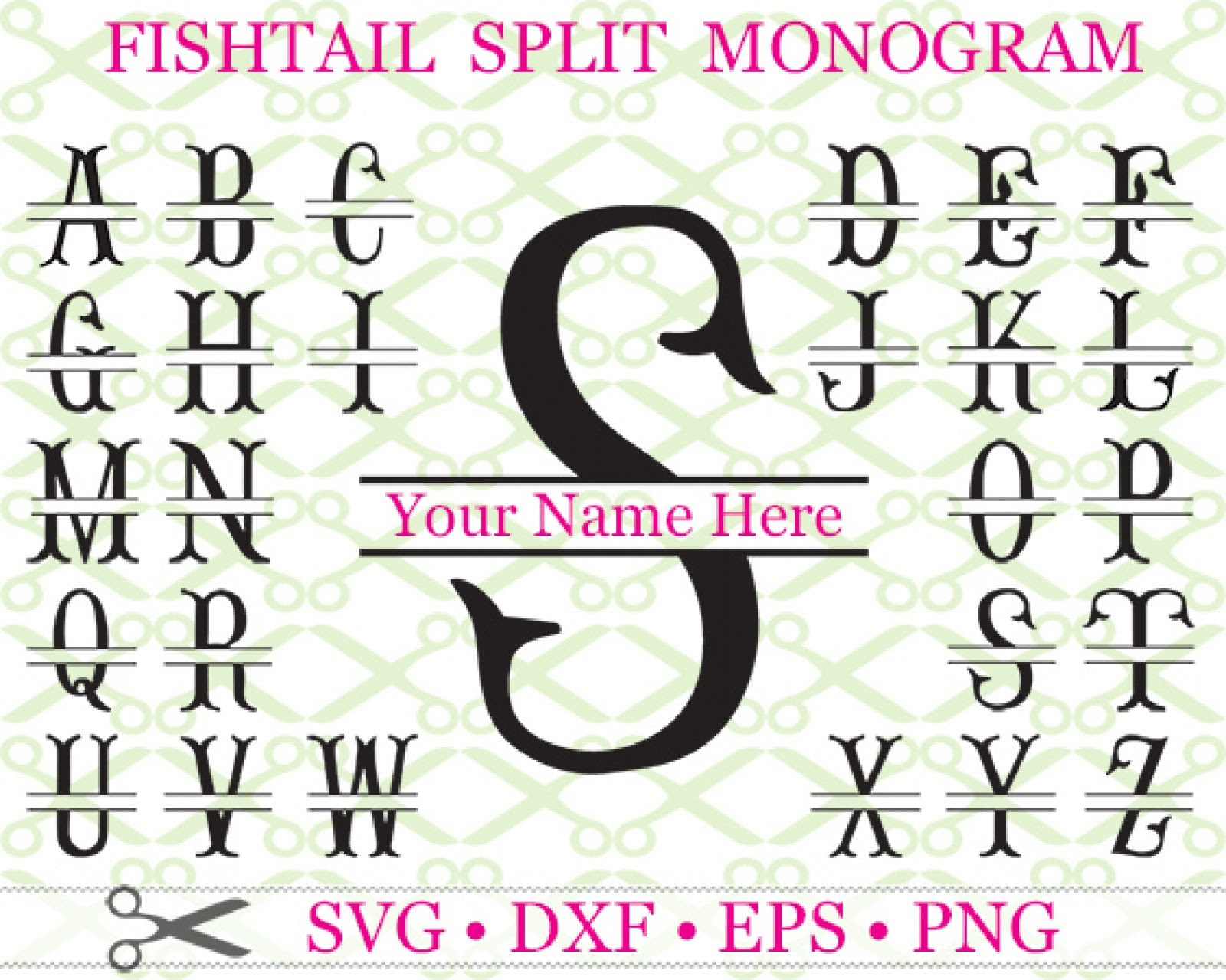 Download FISHTAIL SPLIT MONOGRAM-Cricut & Silhouette Files SVG DXF EPS PNG | MONOGRAMSVG.COM by SVG Designs