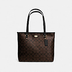 ZIP TOP TOTE IN SIGNATURE - COACH f58294 - IMITATION GOLD/BROWN/BLACK