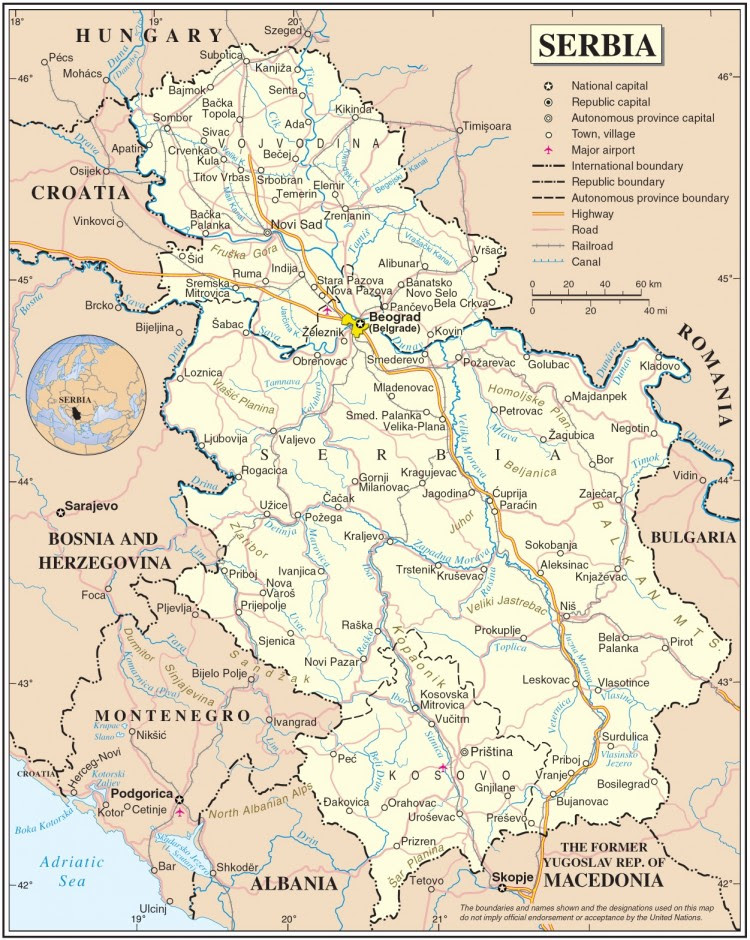 mapa srbije. geografska mapa srbije. mapa