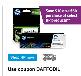 Save $10 on a $60 purchase of select HP products**. Shop HP now. Free shipping. Use coupon DAFFODIL