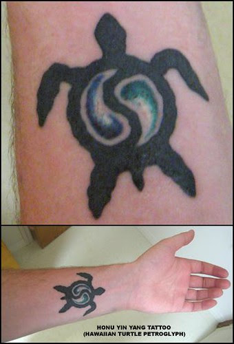 Tattoo I got in Hawaii based on a turtle ("honu" in Hawaiian) petroglyph 