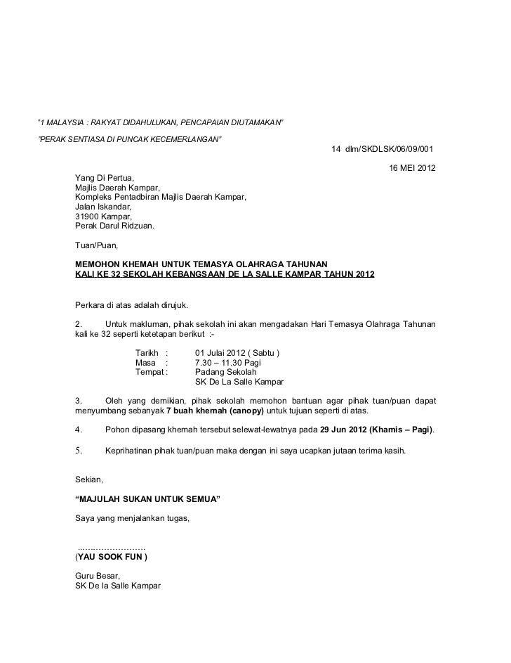 Contoh Surat Rasmi Pemulangan Wang  Contoh U