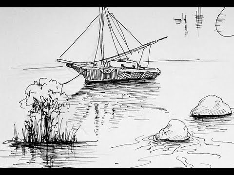 Pen Ink Drawing Tutorials How to draw water reflection - YouTube