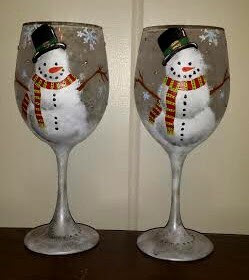Hand Painted Winter Snowman Wine Glass
