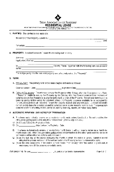 Residential Lease - Free Printable Documents