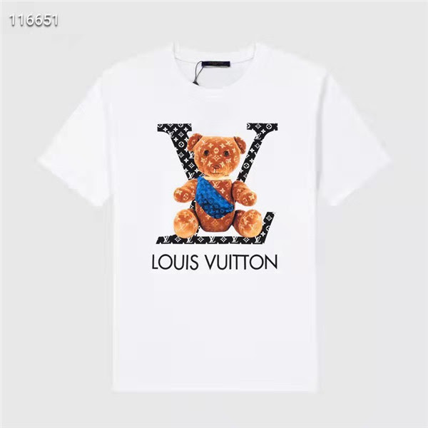 ルイヴィトン Tシャツ プリントロゴ 可愛い熊 半袖 T Shirt カジュアル 男女兼用