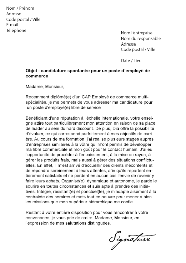Lettre de motivation Dia - Modèle de Lettre