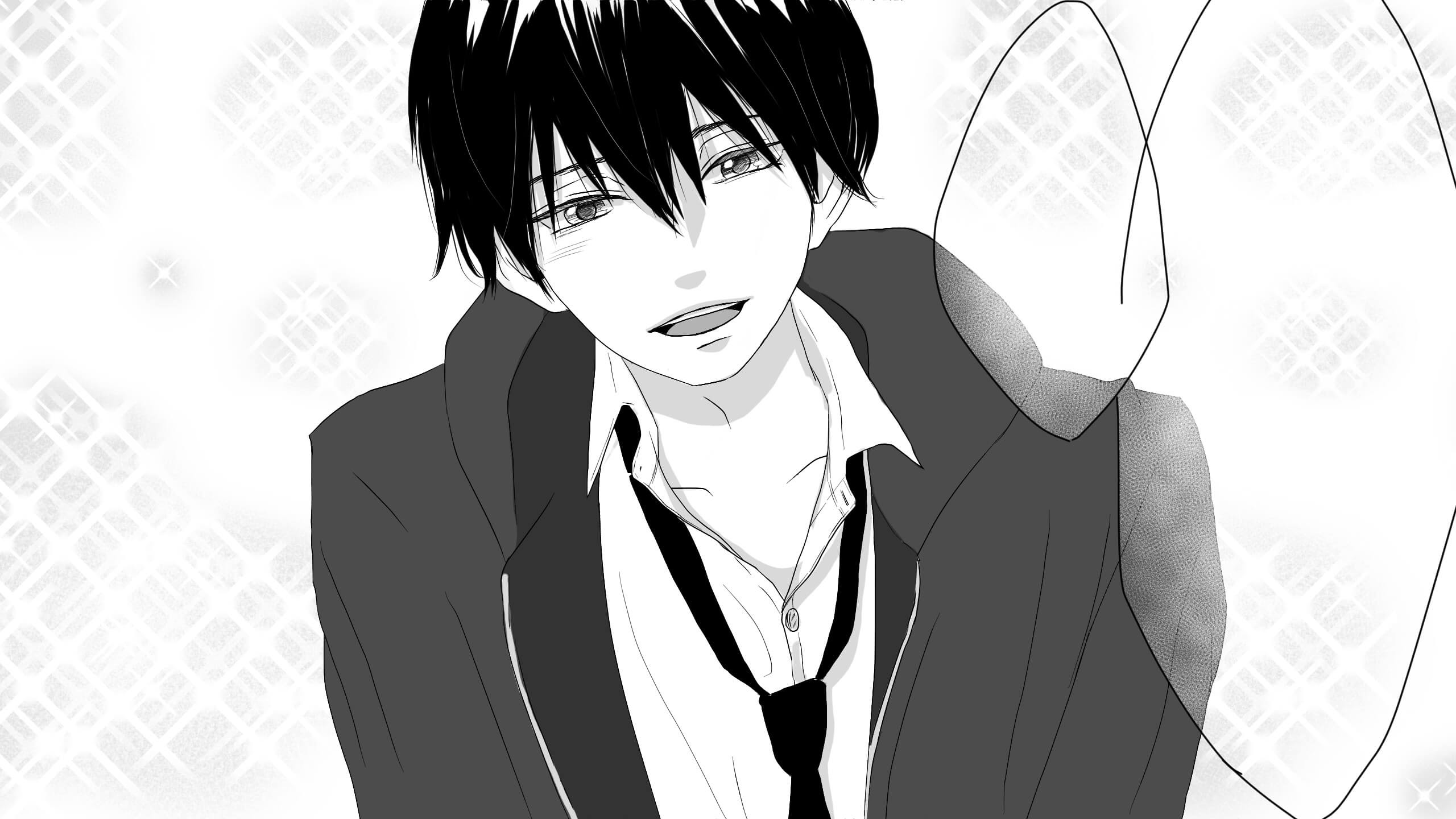 男子イラスト15 漫画風モノクロ ミカスケのお絵描き