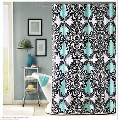 White Wood Curtain Rod Dark Green Shower Curtain