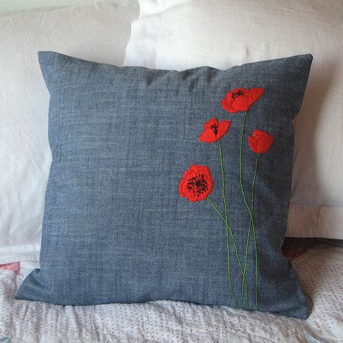 embroidered poppies - Poppies make me smile :)