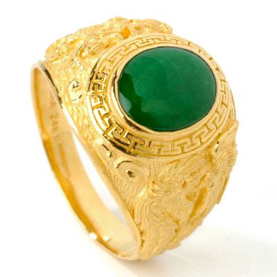 24K Gold Imperial Jade Phoenix Dragon Ring 88000