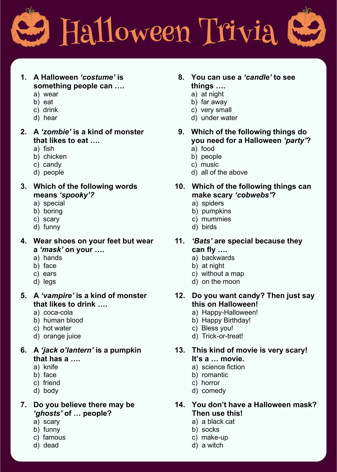 7 Best Images of Free Printable Halloween Trivia Questions  Printable