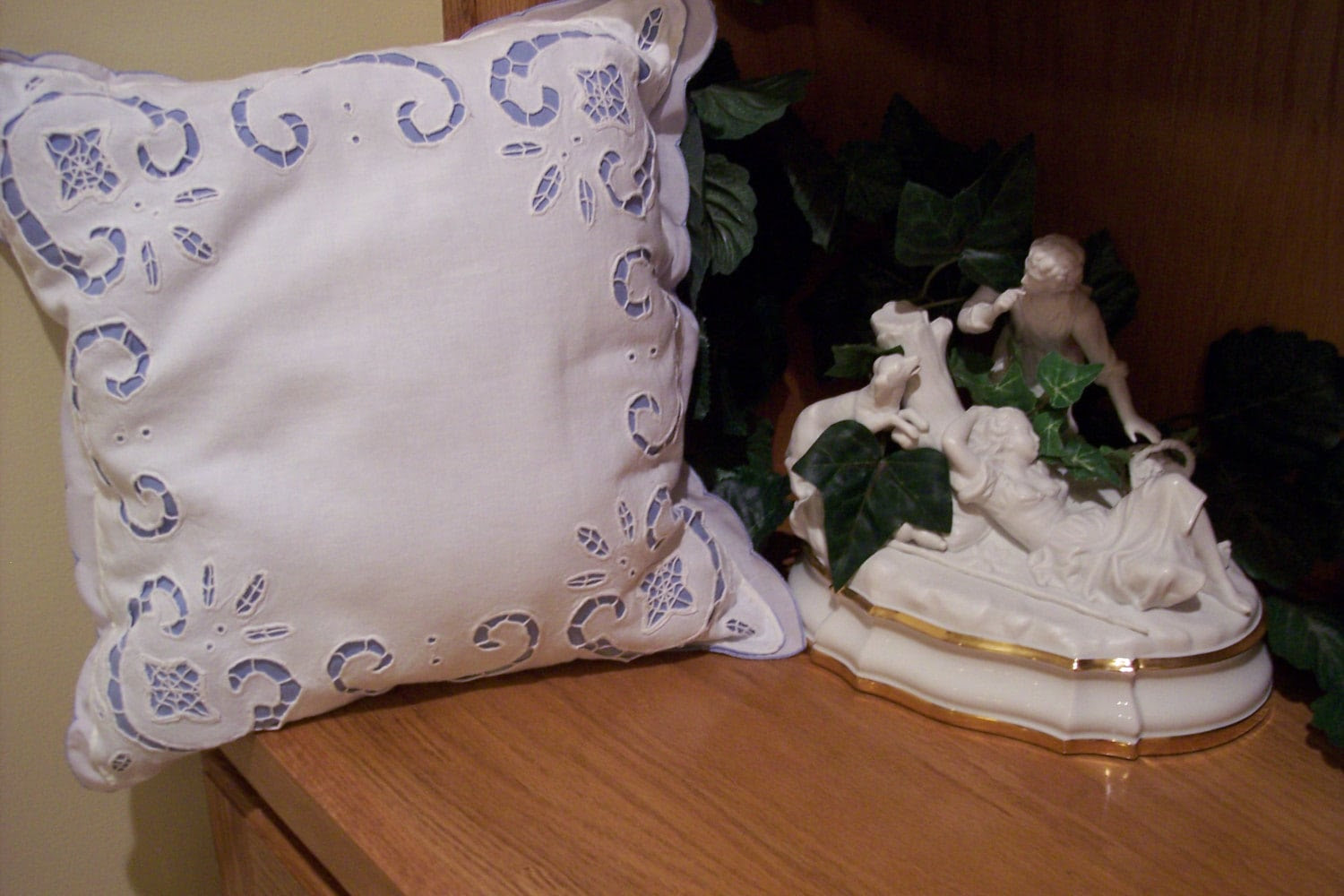 Decorative Blue and White Lace Pillow Crafted by Handmadebygrex