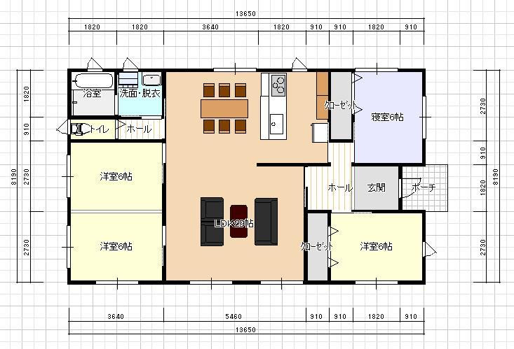 東玄関 33 2坪 4ldkの平屋の間取り 平屋建て住宅 間取りと価格