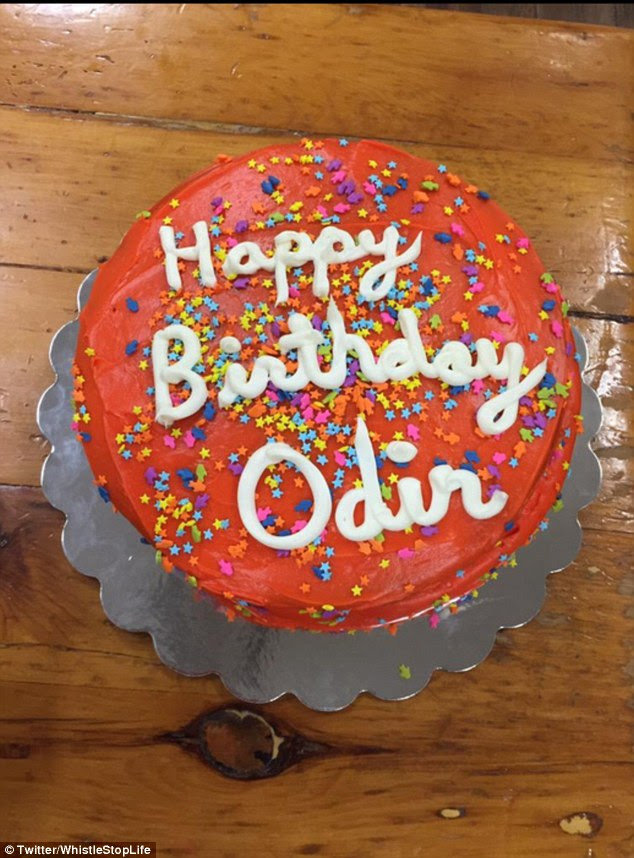 Delightful treat: A little girl made this colorful birthday cake for Odin 