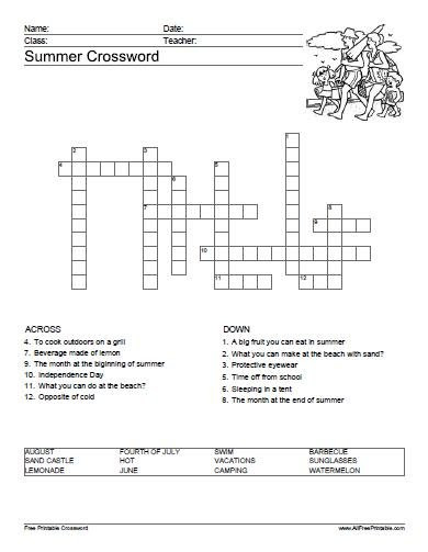 summer crossword puzzle free printable